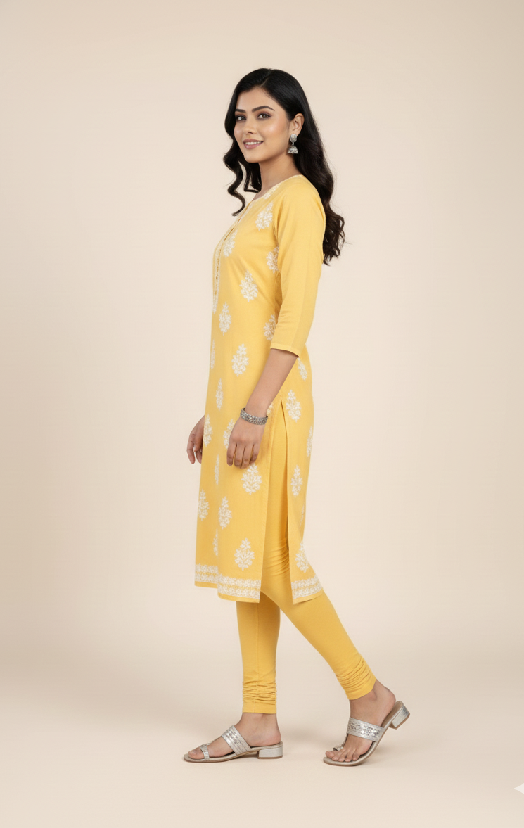 Yasmin Cotton Printed Kurti Yellow