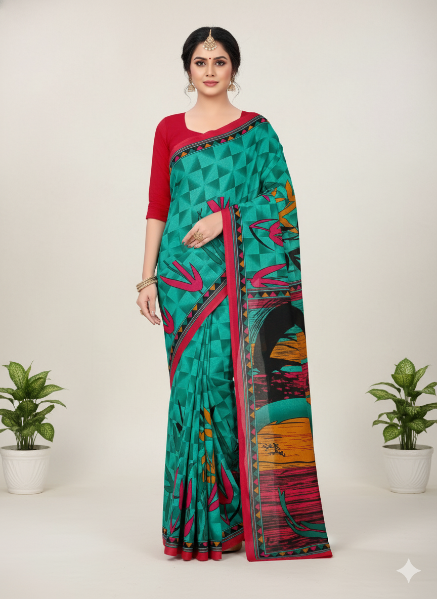 Sonar Bangla 31 Cotton Printed Saree Teal