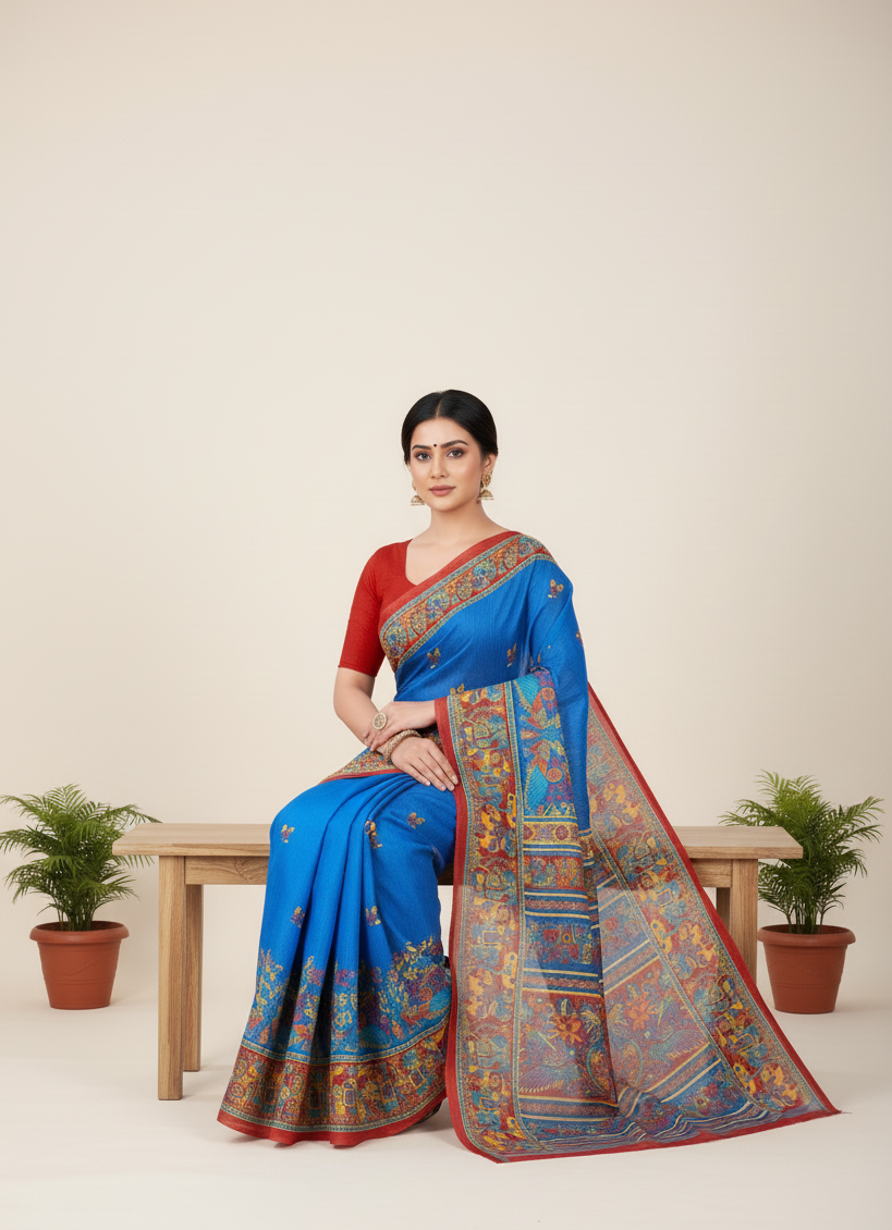 Hi Demand 6 Cotton Printed Saree Blue