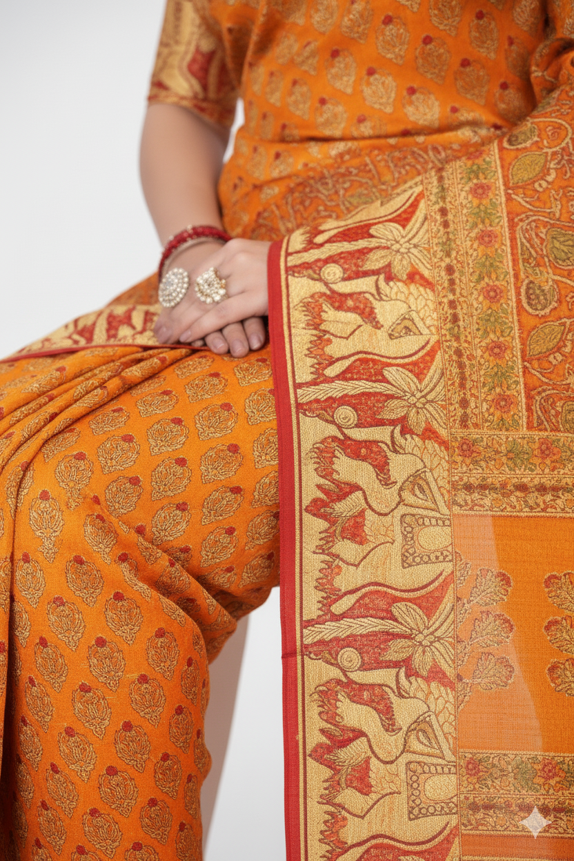 Vadhushree 1 Cotton Printed Saree Orange