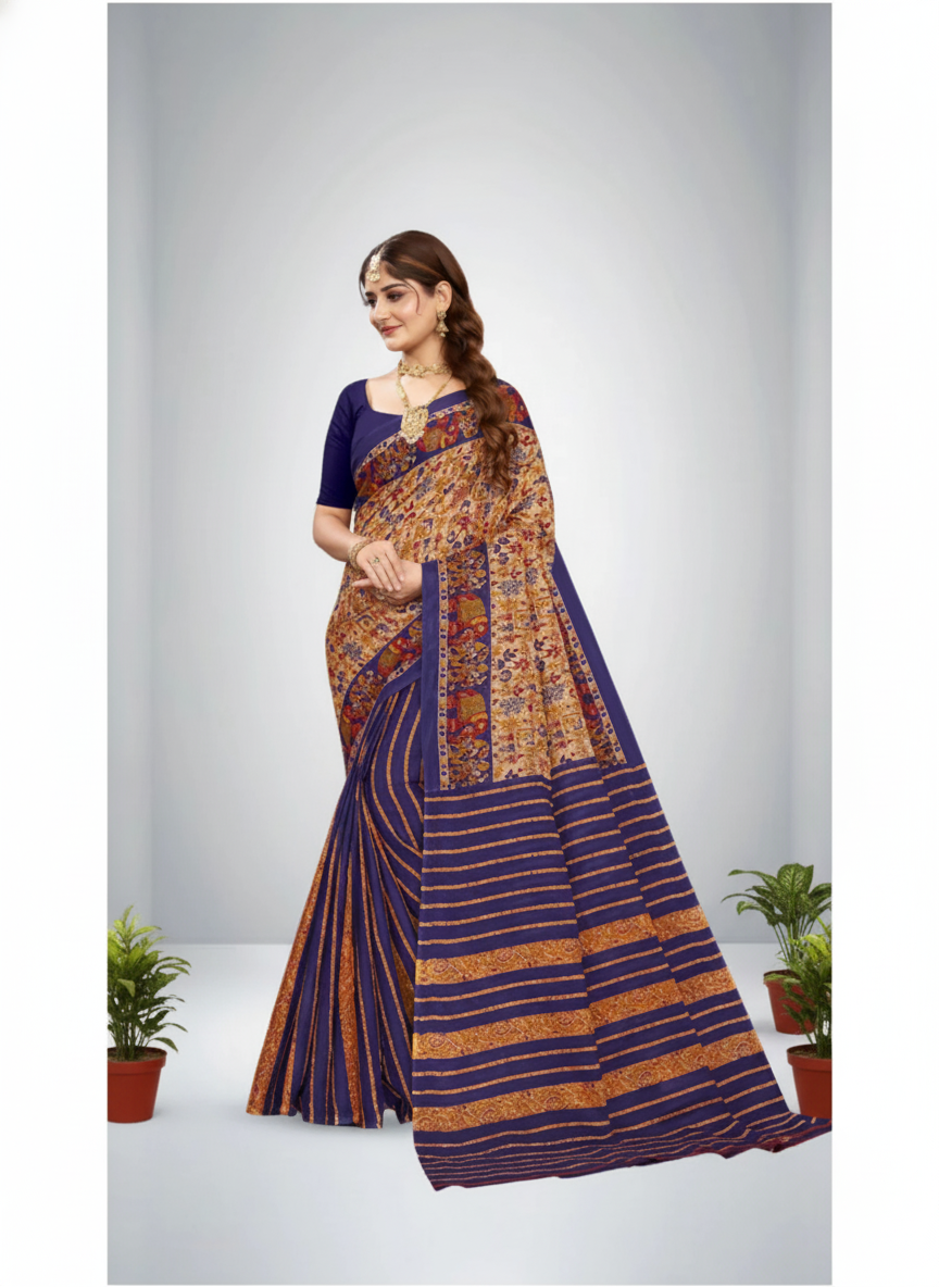 Sonajhuri Cotton Printed Saree Voilet 14820