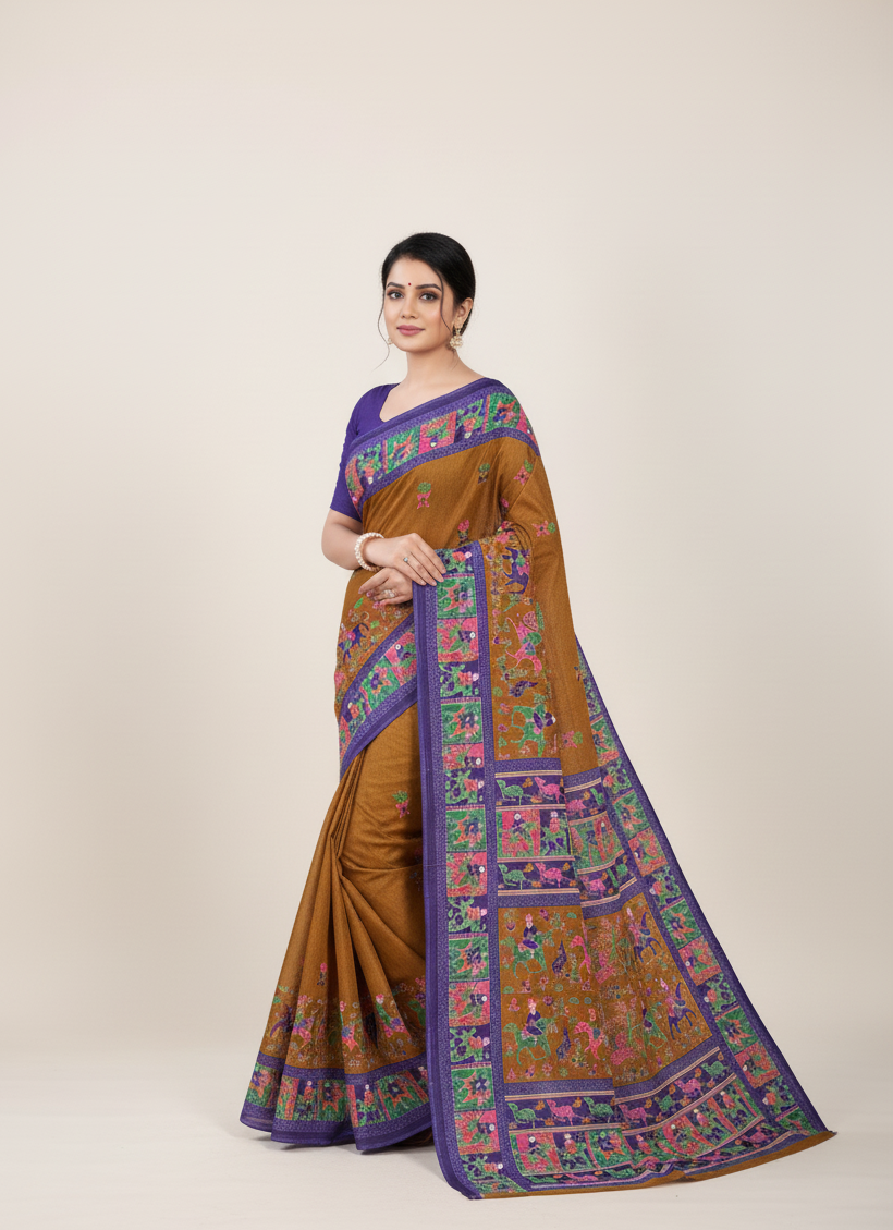 Hi Demand 7 Cotton Printed Saree Beige