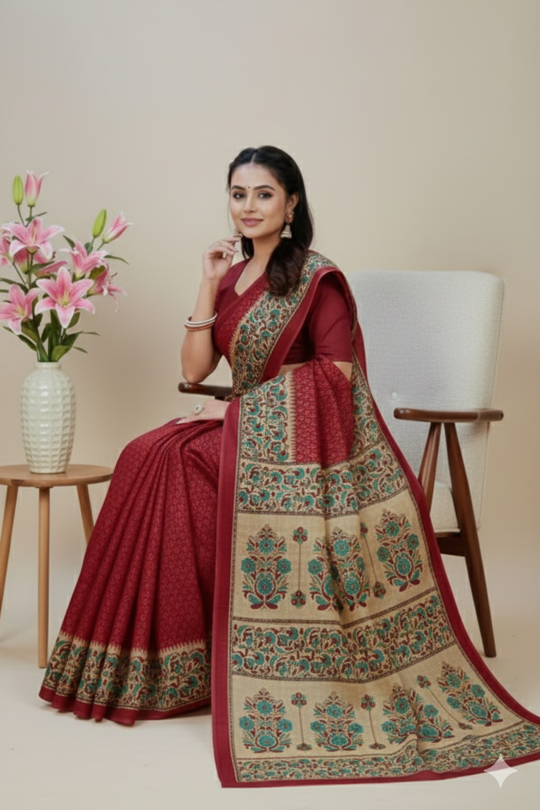 Teen Patti Cotton Printed Saree 3490