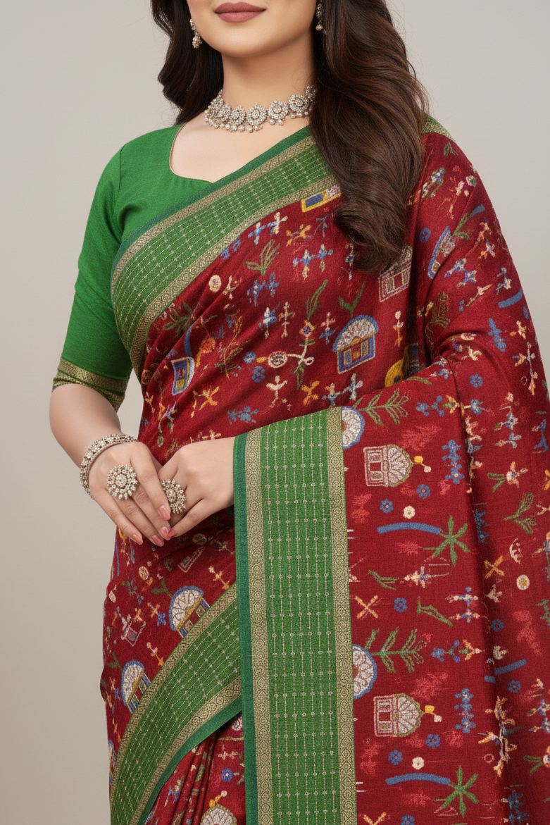 Boutique Special Gold Cotton Printed Purple Saree