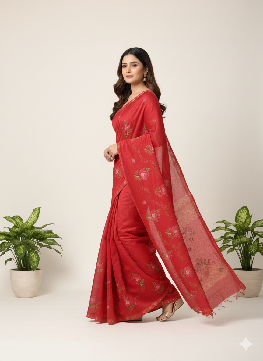 Sargam Pure Cotton Embroidery Saree 3307
