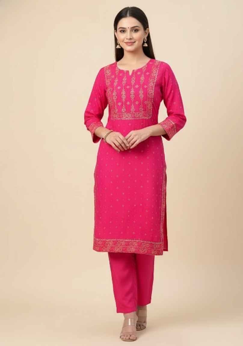 Pratishtha Cotton Printed Kurti Set Pink