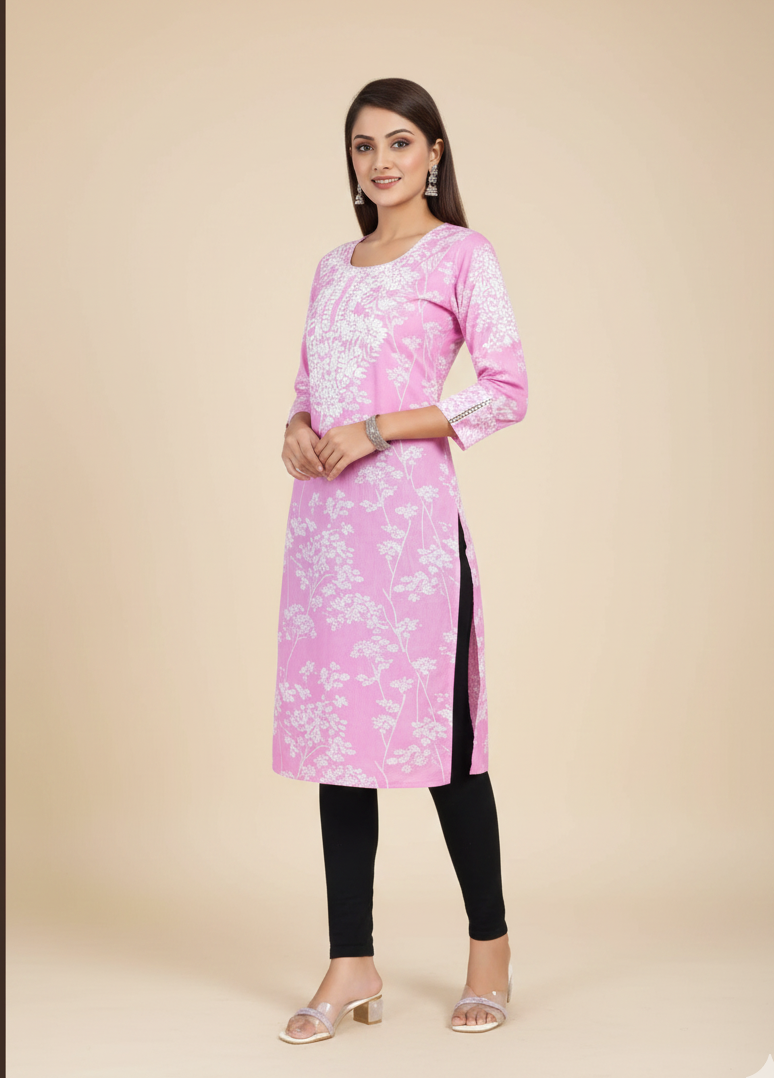 Pooja Cotton Printed Kurti Pink 6001