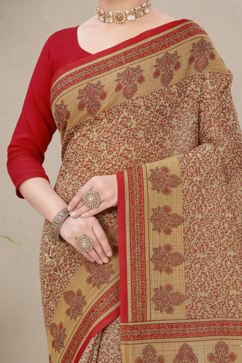 Malaika Cotton Printed Saree Red 7767