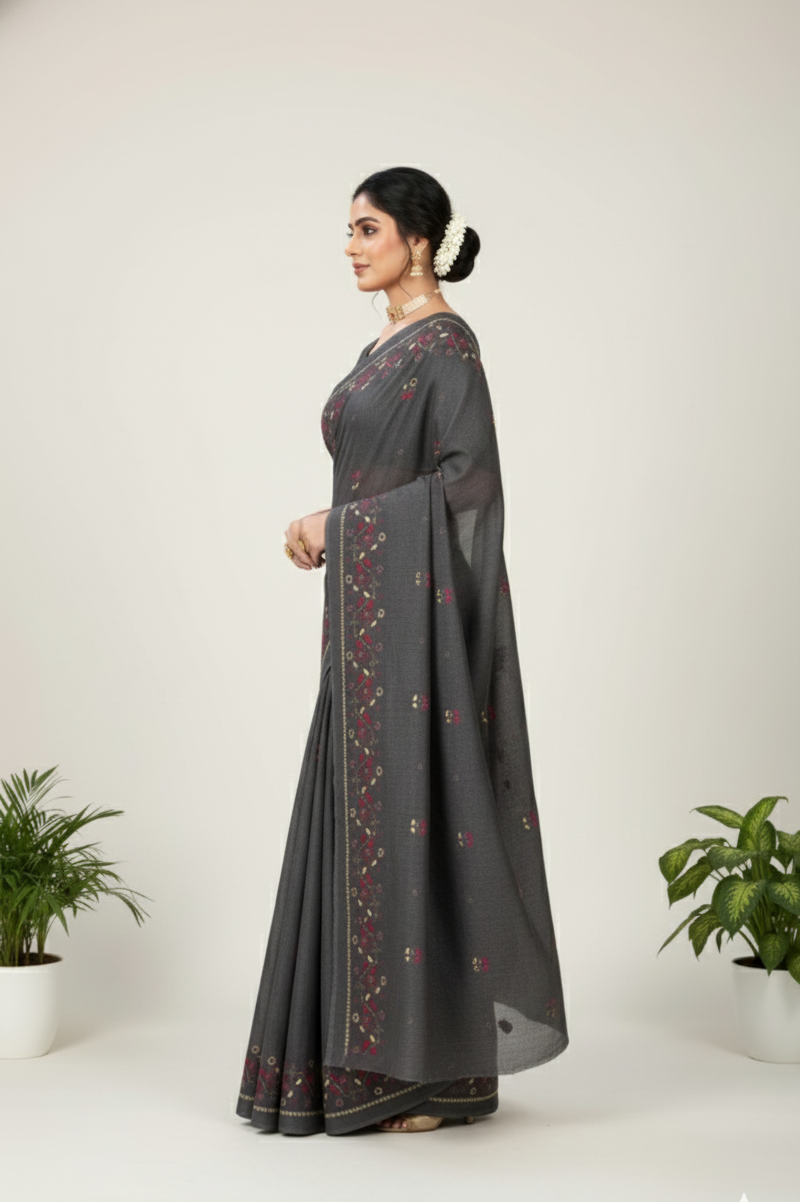 Public Demand Cotton Printed Saree Grey