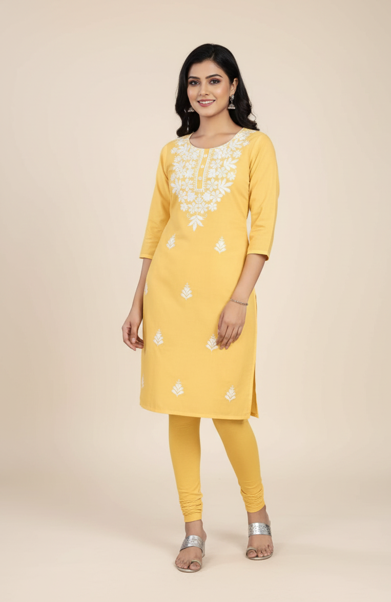 Yasmin Cotton Printed Kurti Yellow