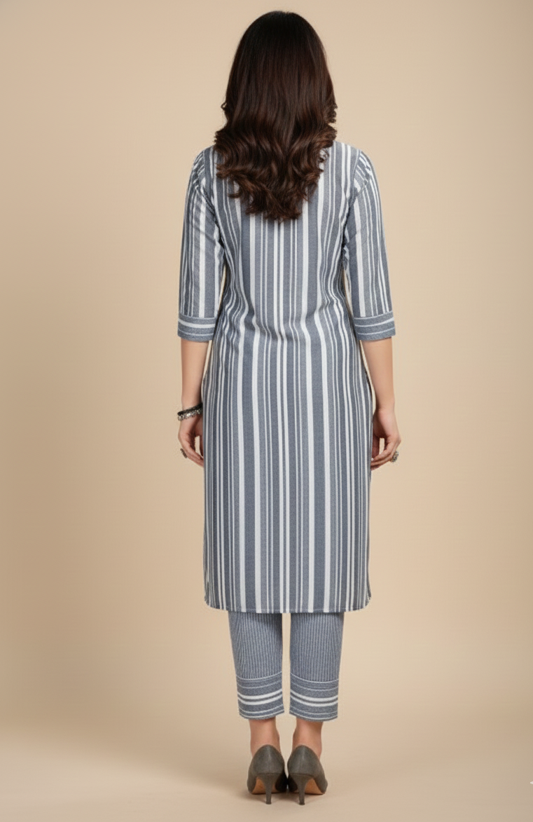 Sparkle Combo Cotton Stripe Kurti Set 1001