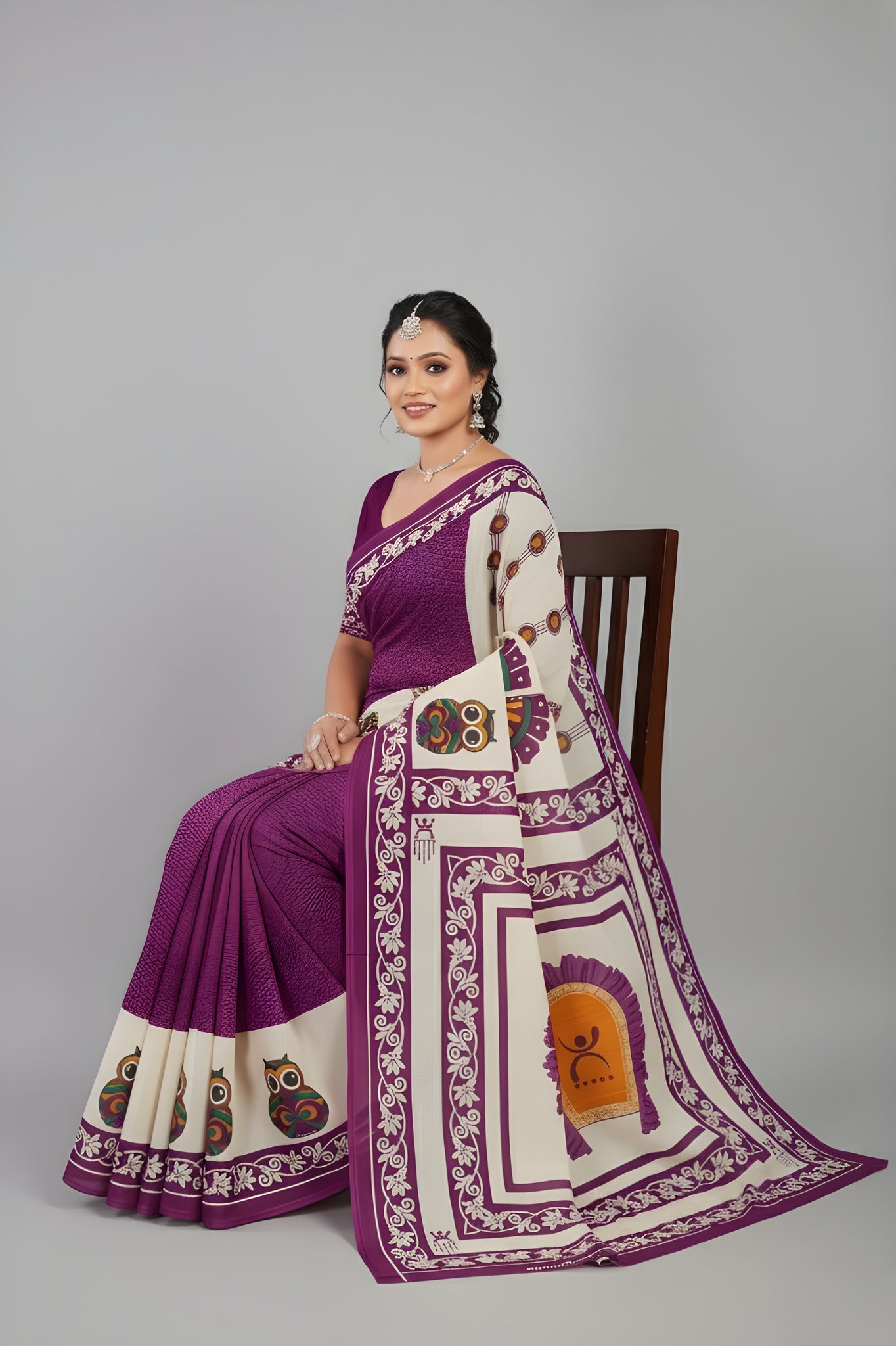 Baishakhi 3 Malai Cotton Printed Saree Violet 3905