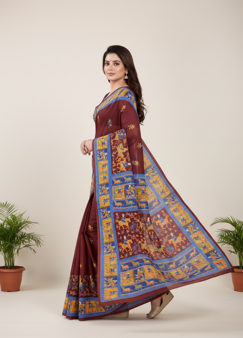Hi Demand 7 Cotton Printed Saree Maroon