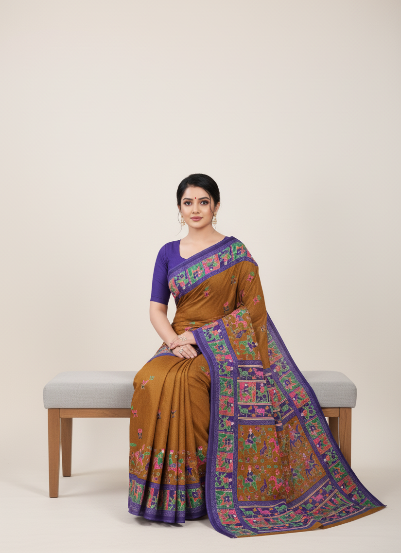 Hi Demand 7 Cotton Printed Saree Beige