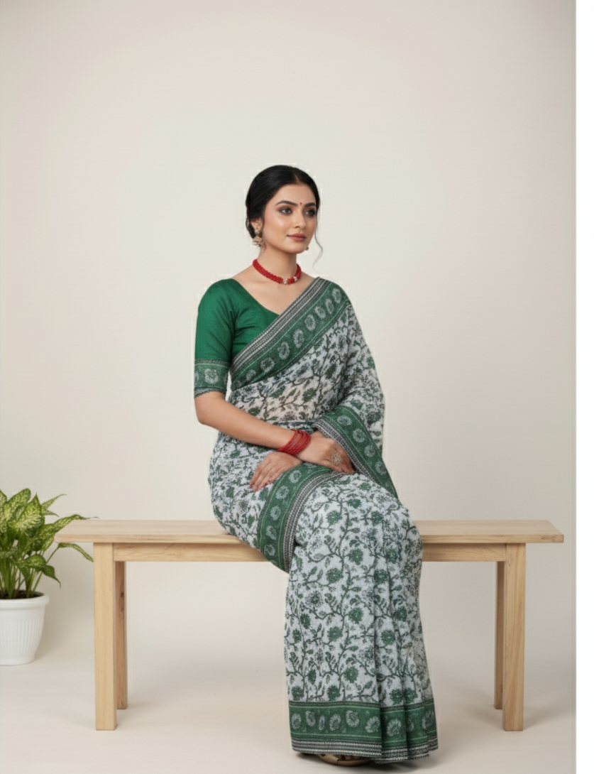 Minu Kalamkari Premium Cotton Printed Saree B6