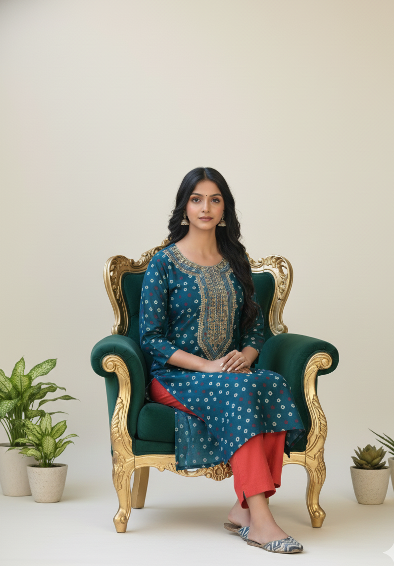 Rang Cotton Embroidered Kurti Set 1006