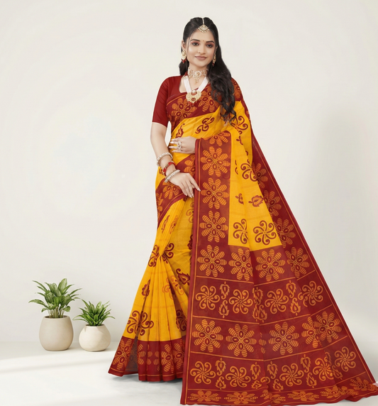 Monica Yellow & Red Saree Traditional Saree