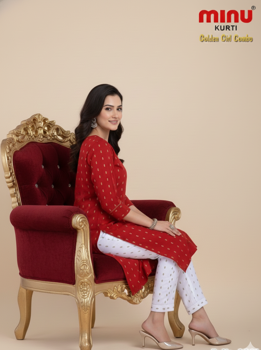 Golden Girl Combo Kurti Cherry Maroon