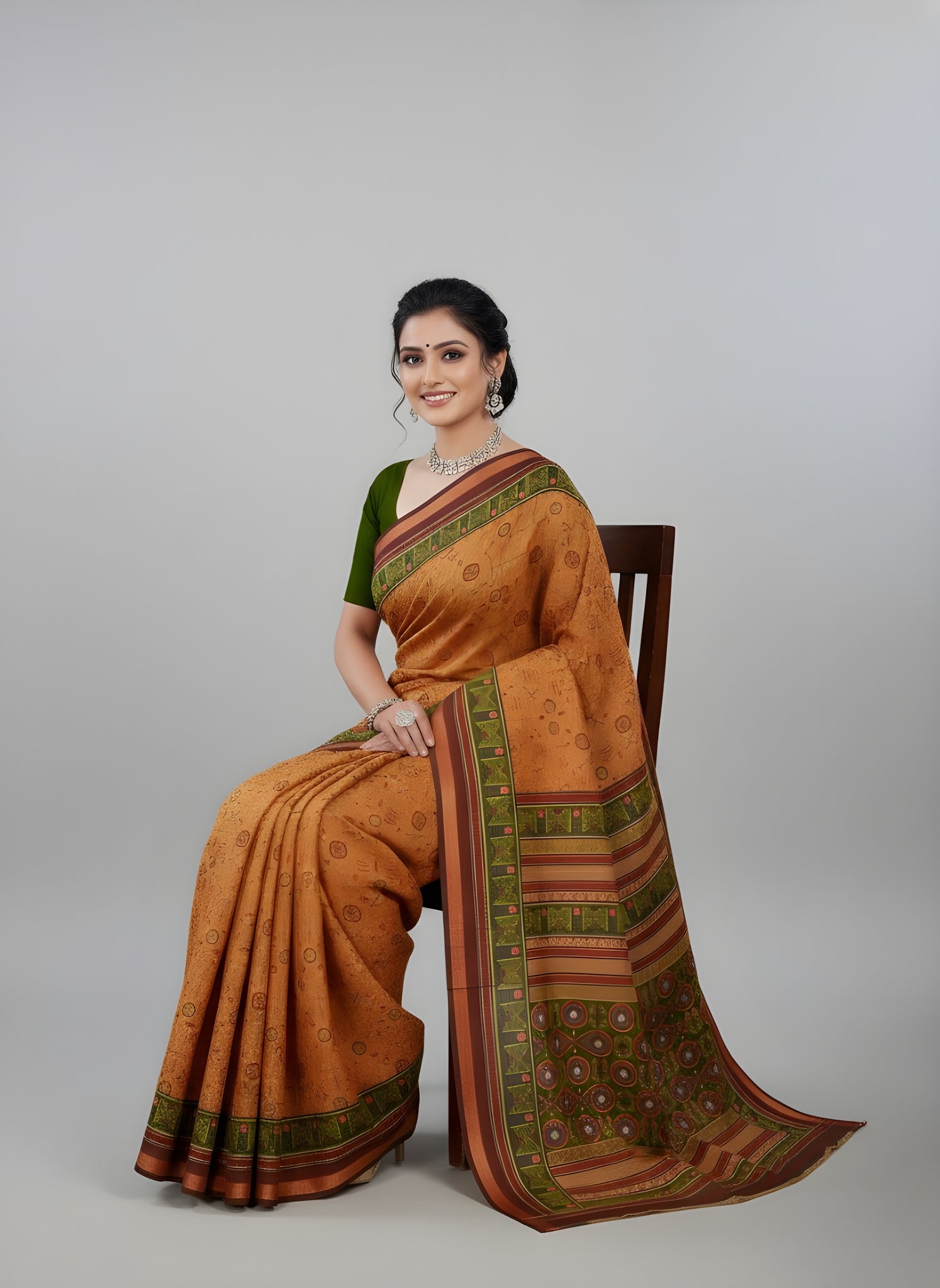 Kanishka Script Muslin Cotton Printed Saree Yellow & Green