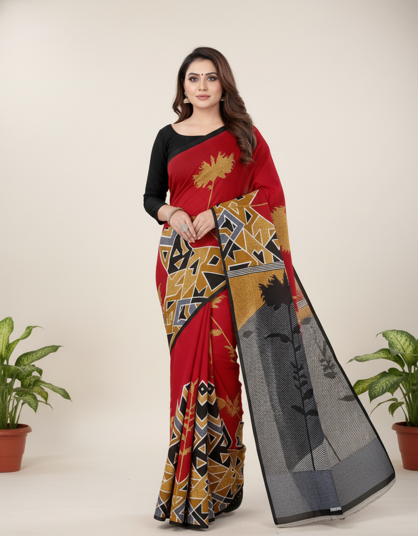 Sonar Bangla 31 Cotton Printed Saree Madder Red