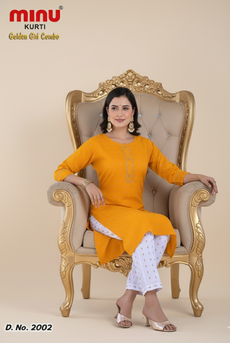 Golden Girl Combo Cotton Kurti Set Yellow