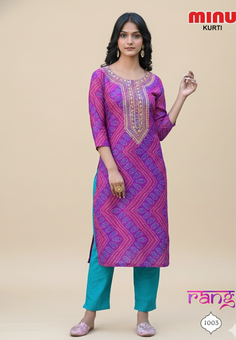 Rang Cotton Embroidered Kurti Set 1003