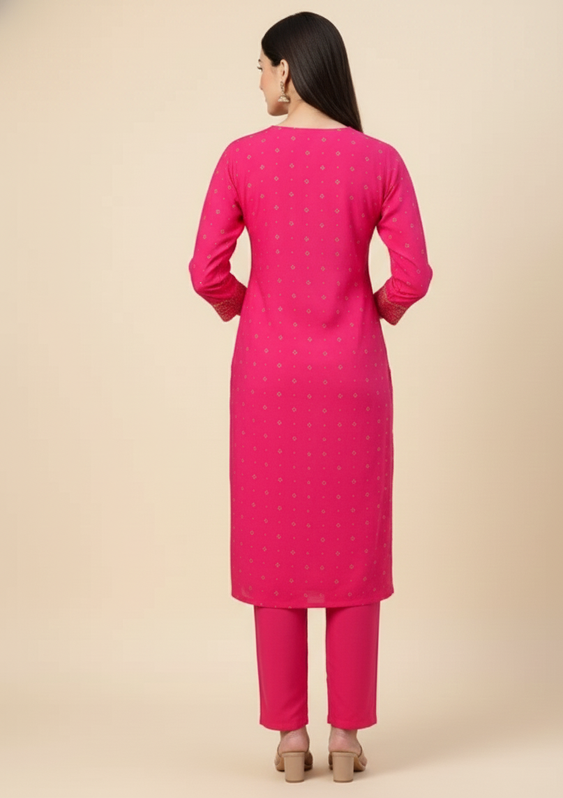 Pratishtha Cotton Printed Kurti Set Pink