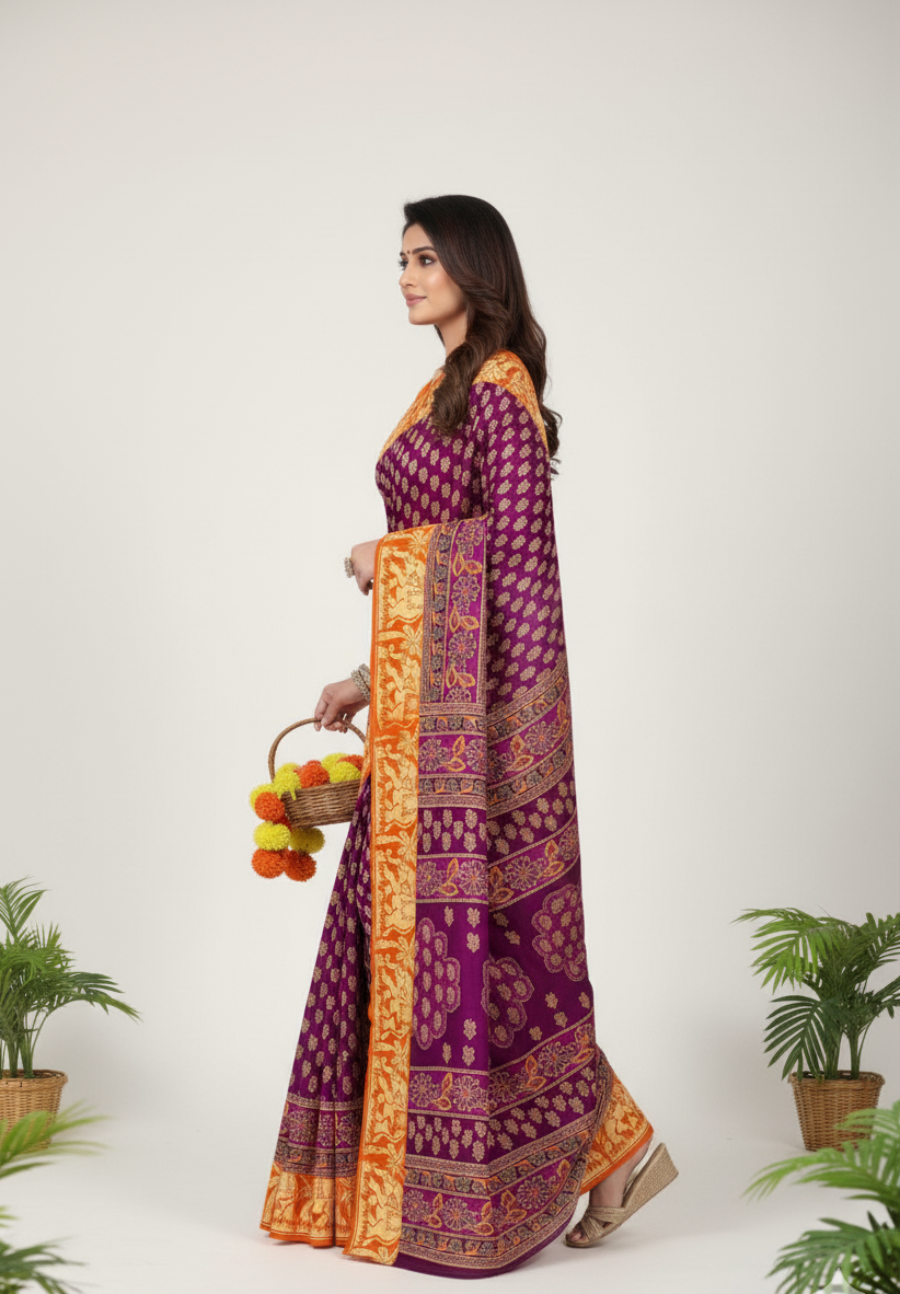 Vadhushree 1 Cotton Printed Saree Magenta