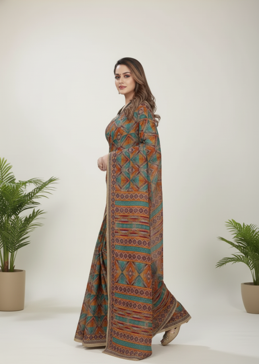 Kasturi Cotton Printed Saree Green