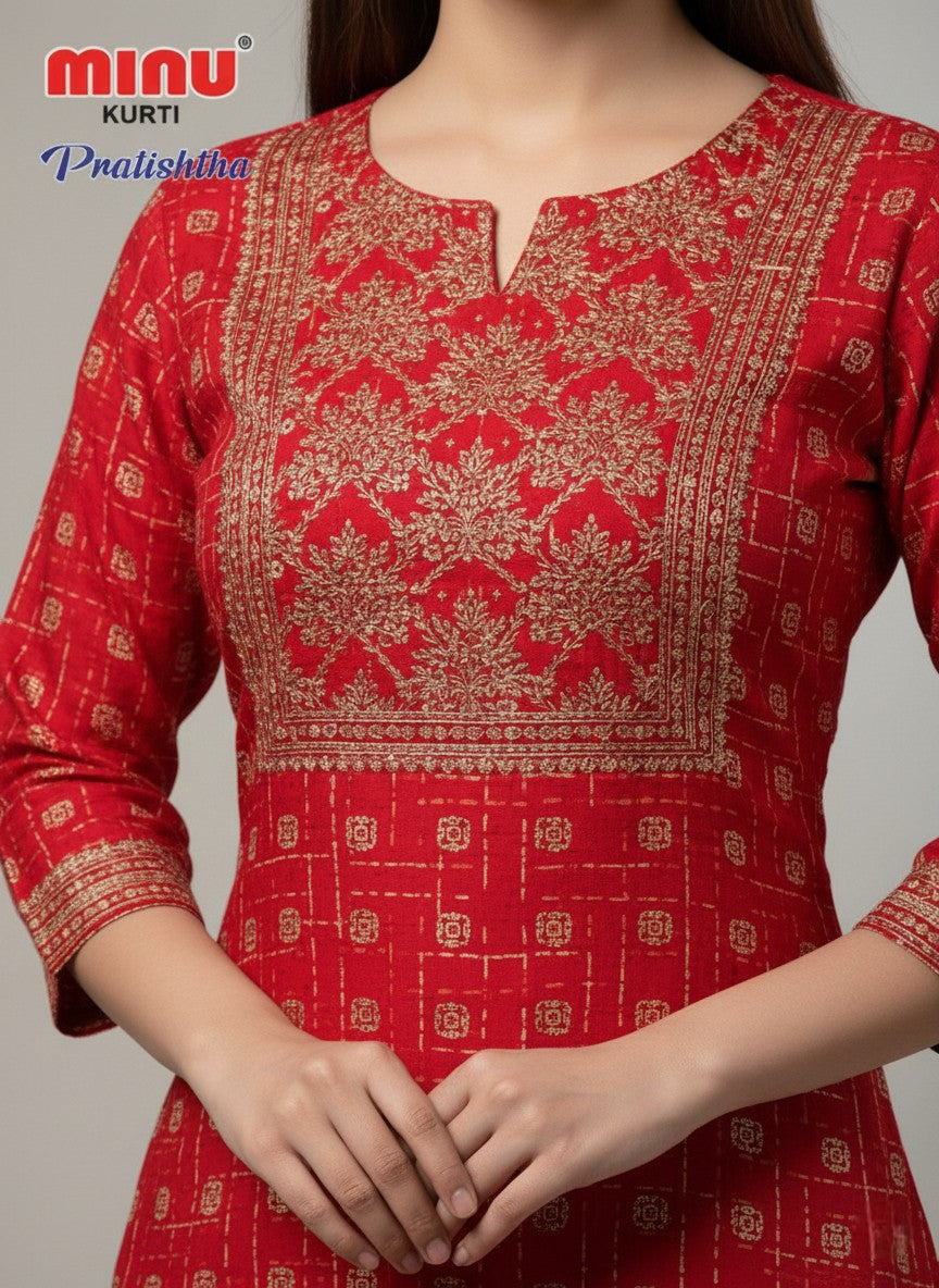 Pratishtha Cotton Printed Kurti Set Red