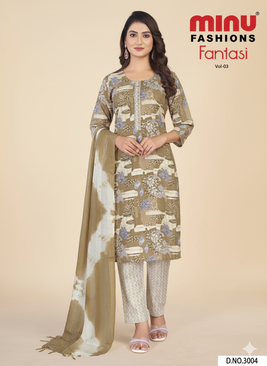 Fantasi 3 Cotton Printed Stitched Salwar Suit XXL 3004