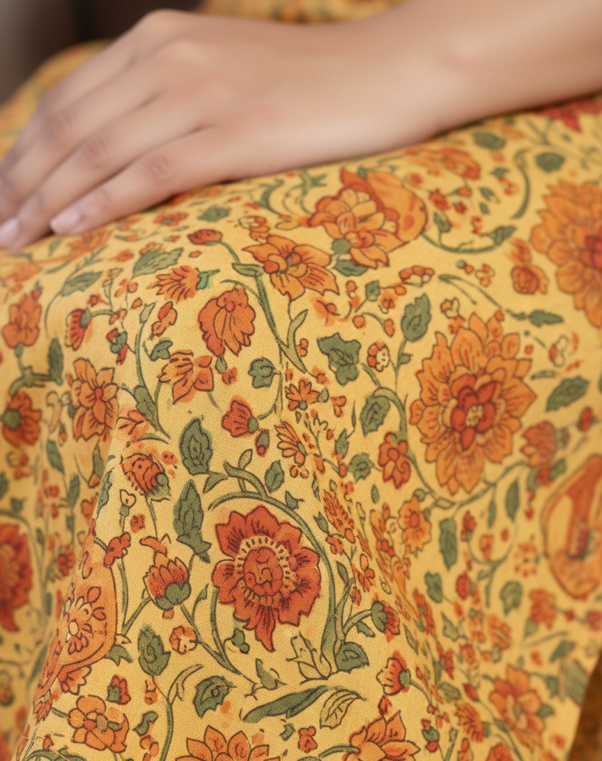 Diti Cotton Printed Kurti Set Yellow 1004