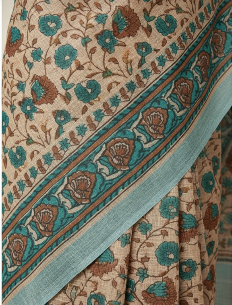 Minu Kalamkari Premium Cotton Printed Saree B2