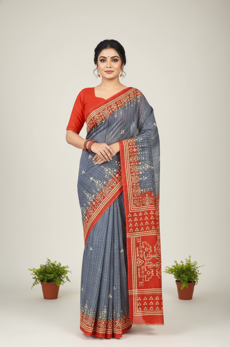 Prativa Batik Cotton Printed Saree Grey