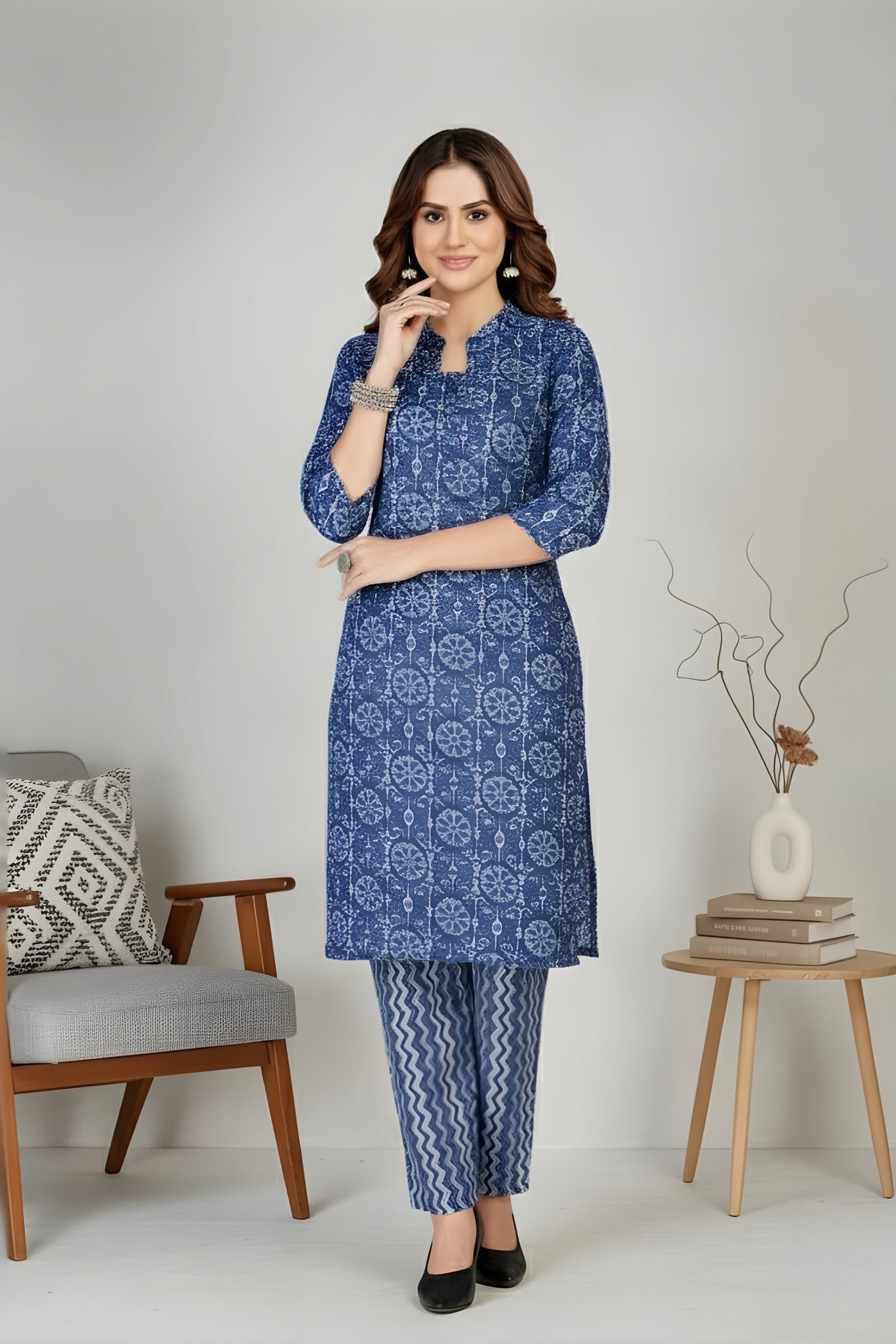 Kangana Combo Cotton Printed Kurti Set Blue