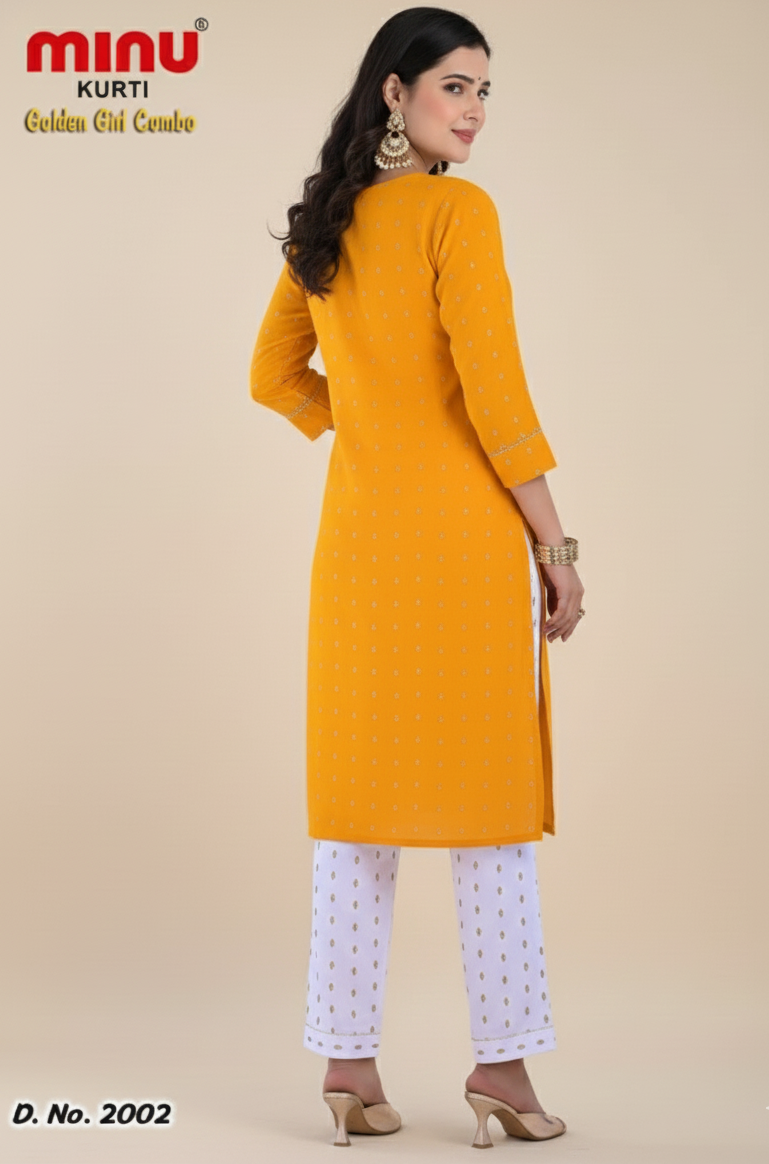 Golden Girl Combo Cotton Kurti Set Yellow