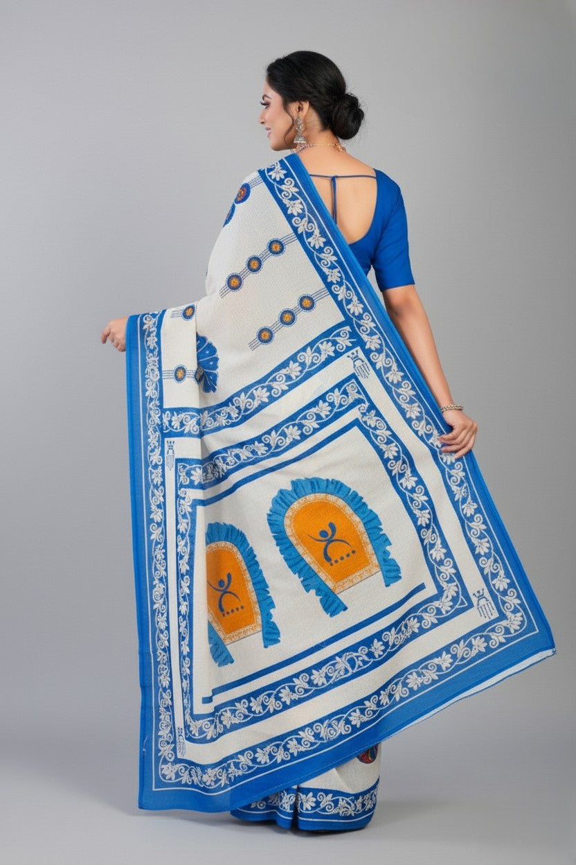 Baishakhi 3 Malai Cotton Printed Saree Blue 3905