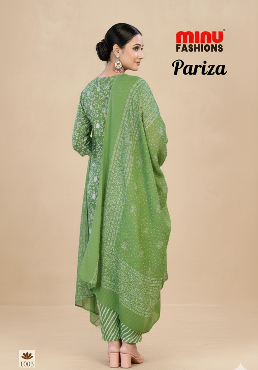 Pariza Cotton Printed Stitched Salwar Suit Green 1003