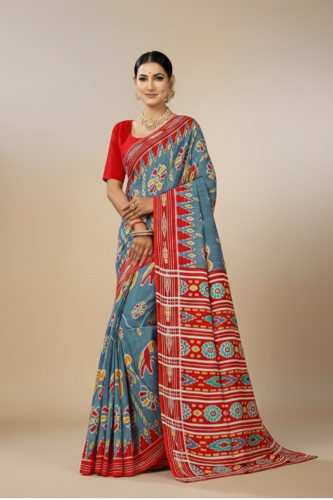 Nazma Katki Cotton Printed Saree Gery