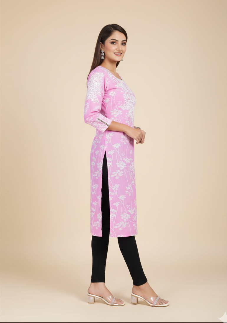 Pooja Cotton Printed Kurti Pink 6001