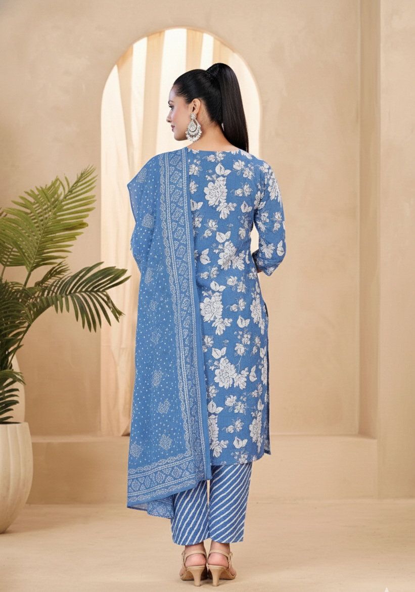 Pariza Cotton Printed Stitched Salwar Suit Blue 1005