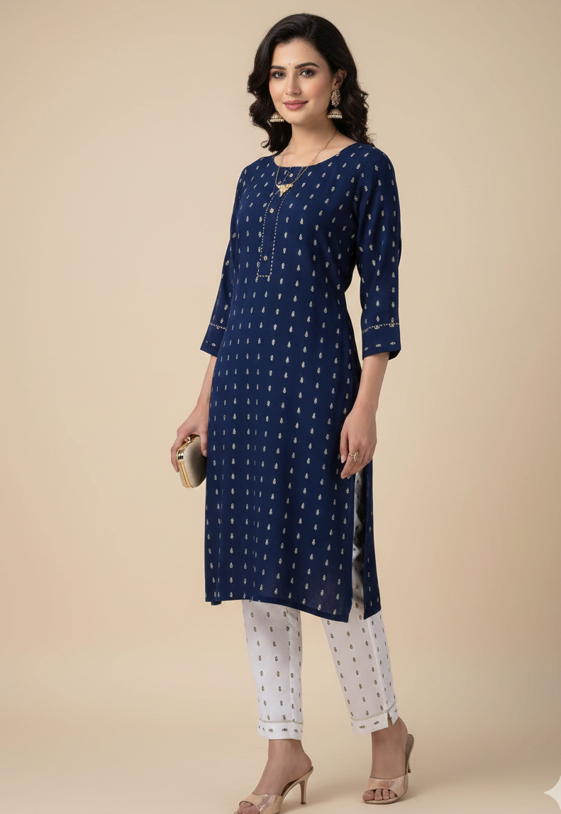 Golden Girl Combo Cotton Kurti Set Blue