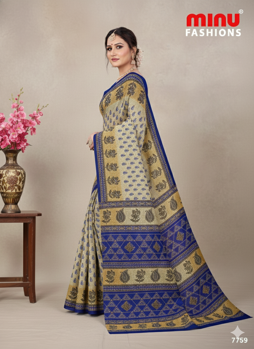 Malaika Cotton Printed Purple Saree 7759