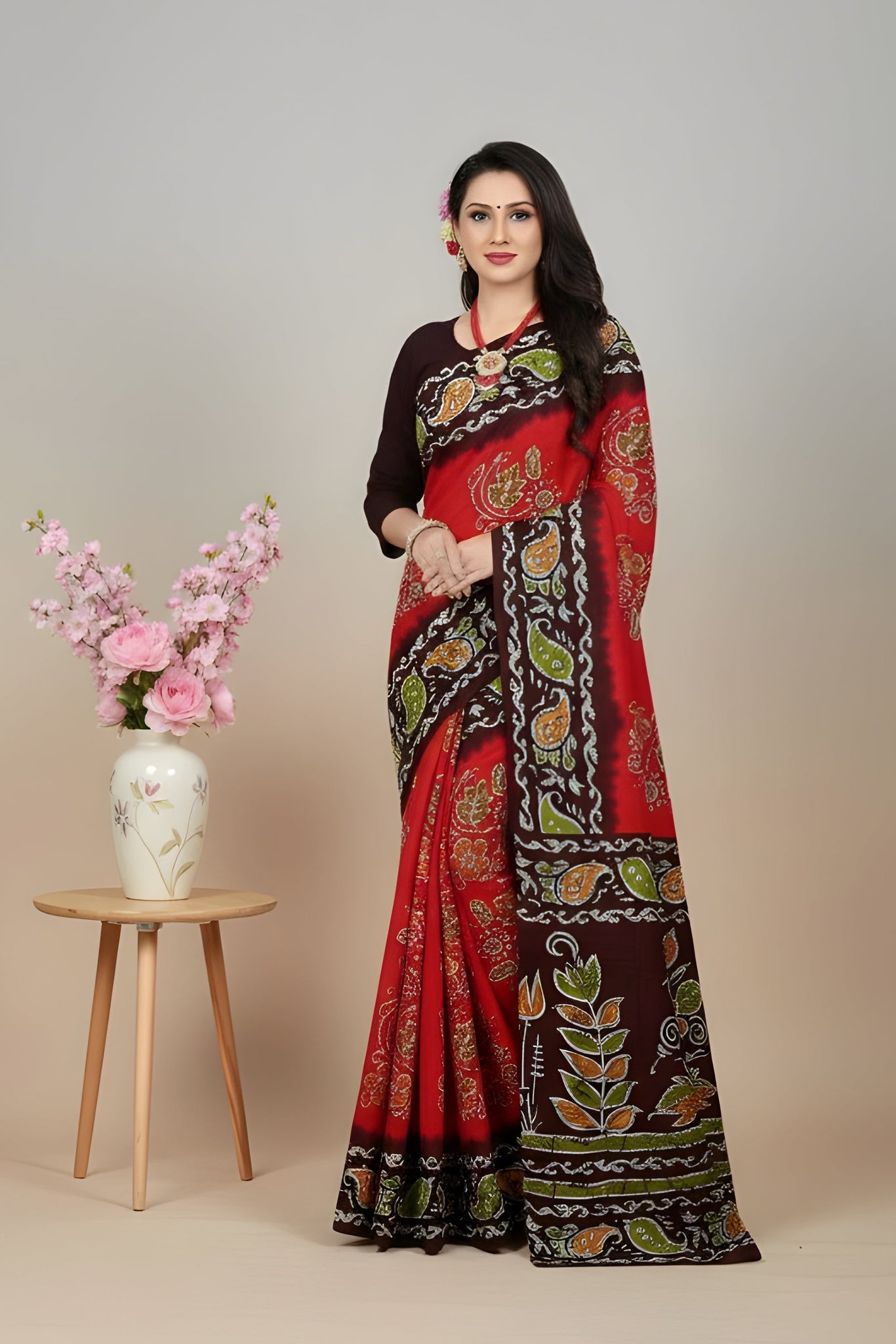 Kacha Badam Batik Cotton Printed Saree 3804