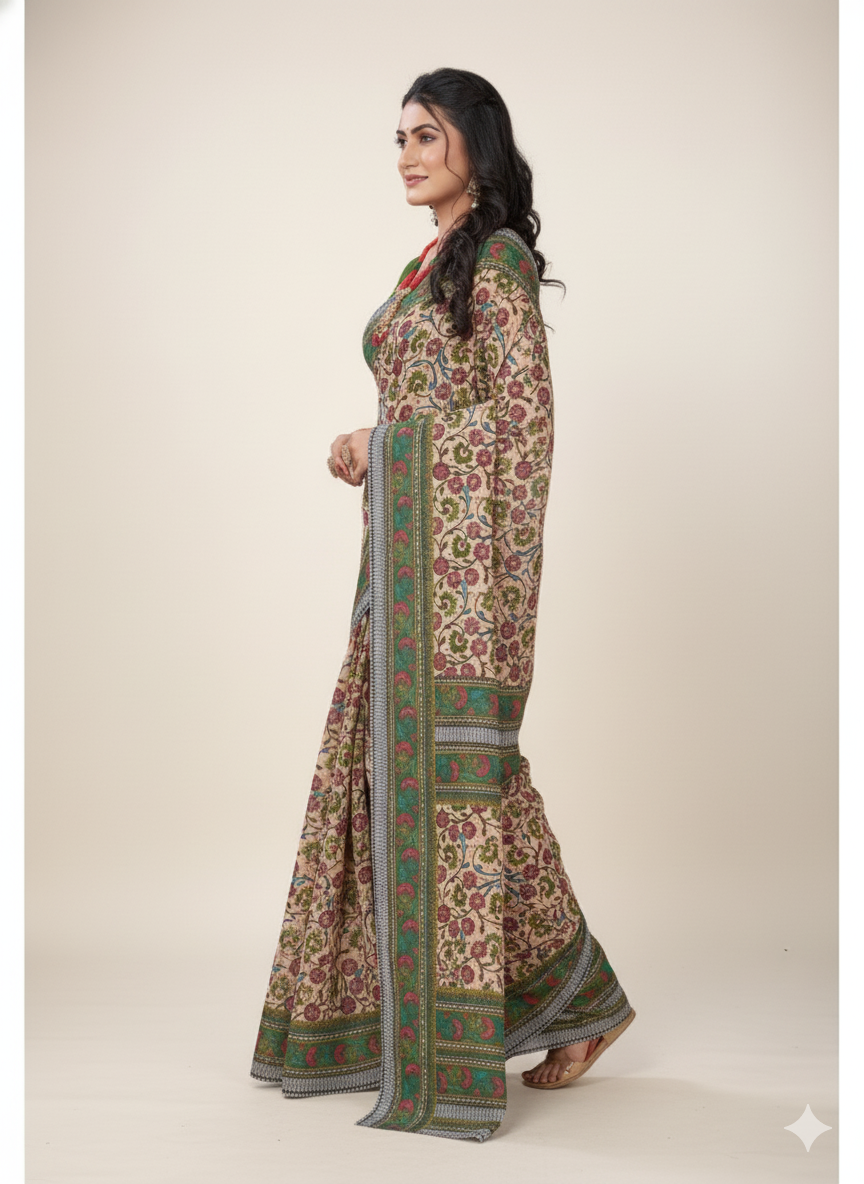 Minu Kalamkari Premium Cotton Printed Saree B3