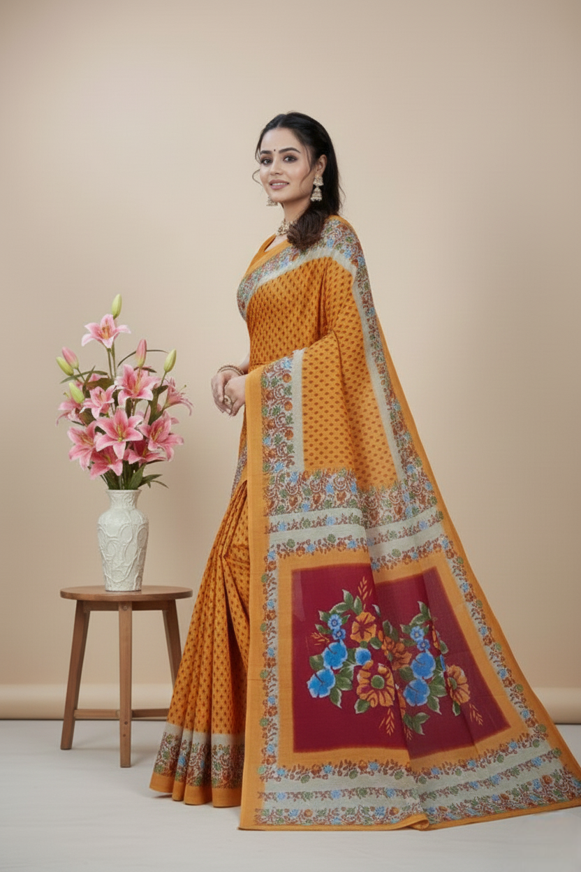 Teen Patti Cotton Printed Saree 3019