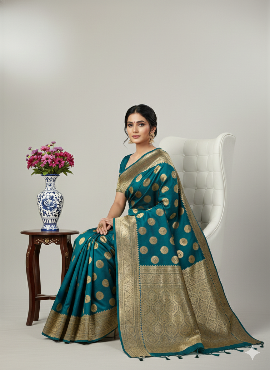 Jannat Fancy Silk Katan Saree with BP 4141