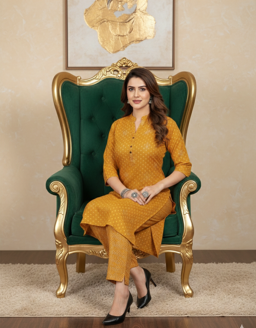 Kangana Combo Cotton Printed Kurti Set Yellow