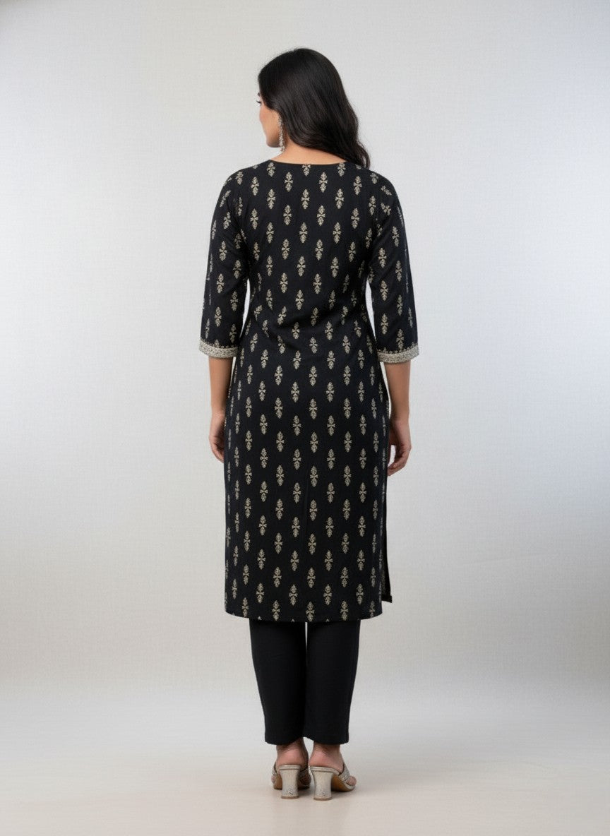 Pratishtha Cotton Printed Kurti Set Black