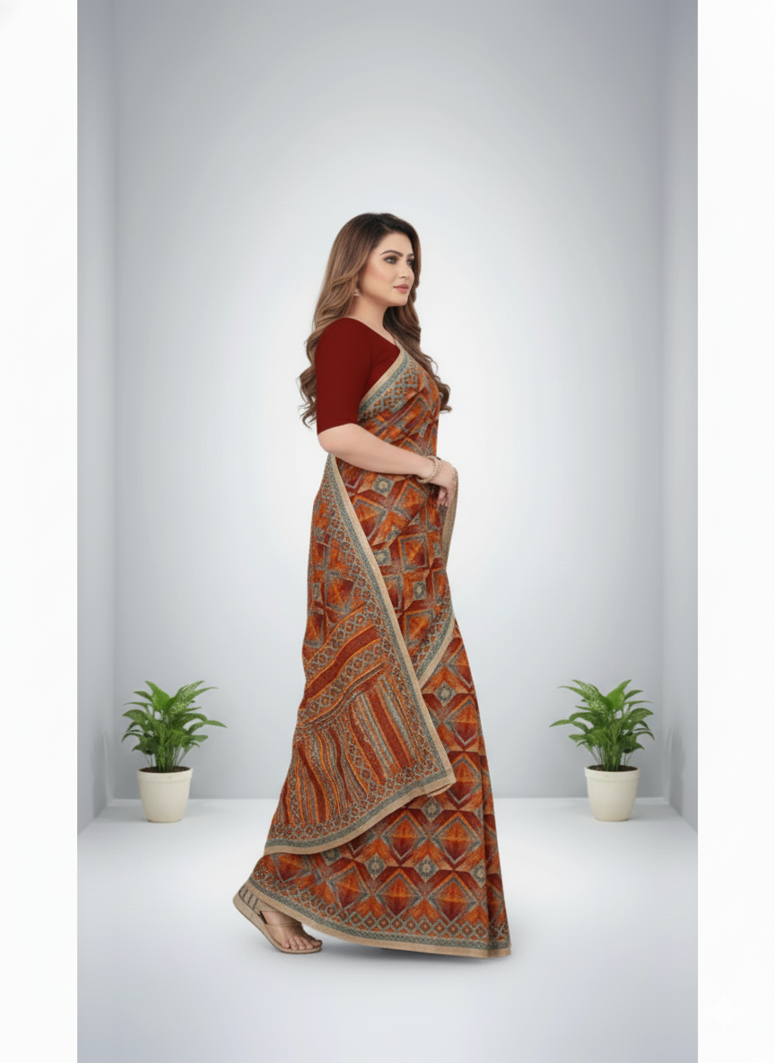 Kasturi Cotton Printed Saree Orange